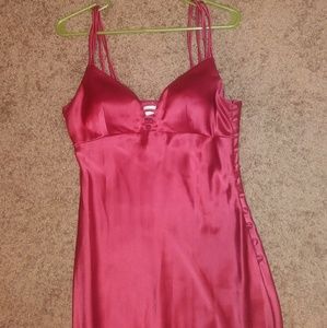 Basix red satin style dress buttons peekaboo strap